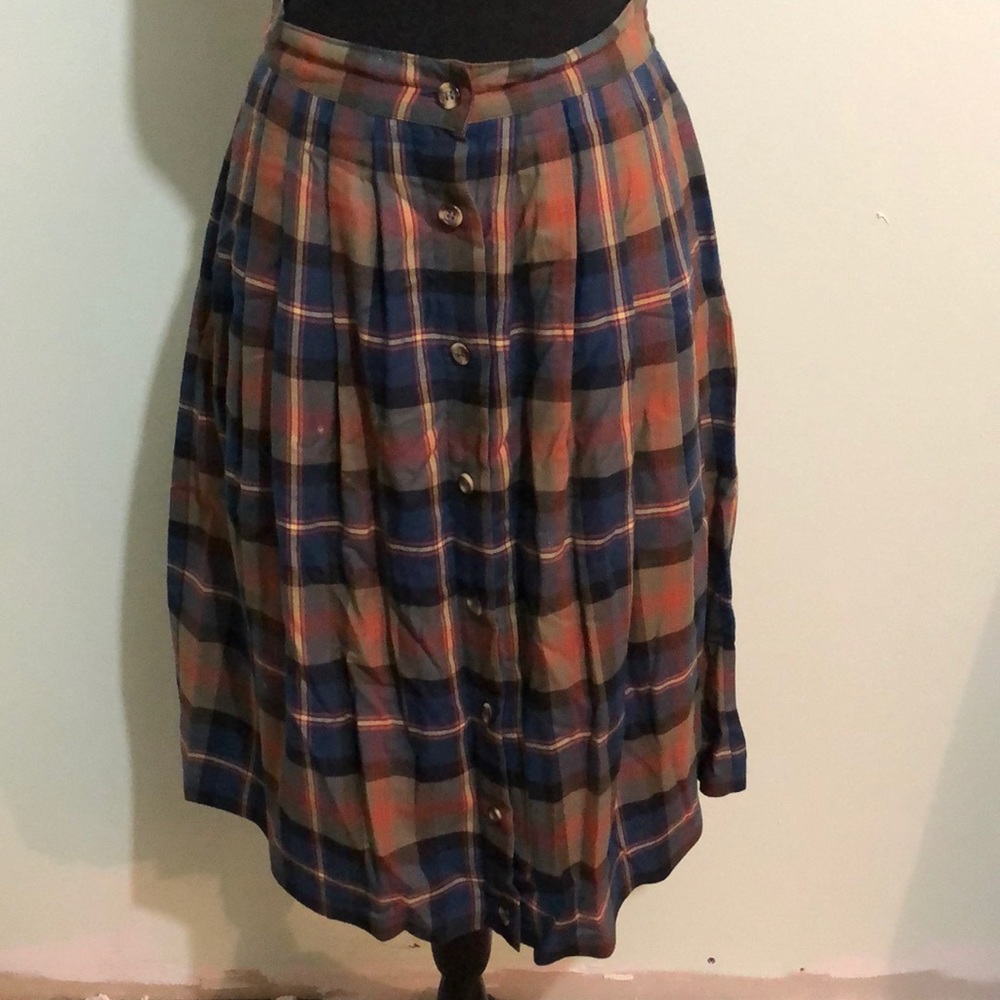 Vintage Pleated Plaid Button Down Skirt w/Pockets!